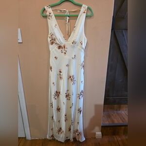 Jessica Simpson Cream Maxi Dress with Brown Floral Print SizeL NWT